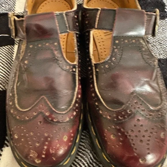 Vintage 90s Dr. Martens Burgundy T-Bar Shoes - Made in England - Picture 2 of 6